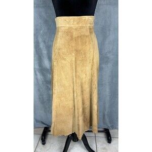 Patricia Wolf Leather Suede Midi Skirt Womens 12 Large Tan A-Line  Western Boho